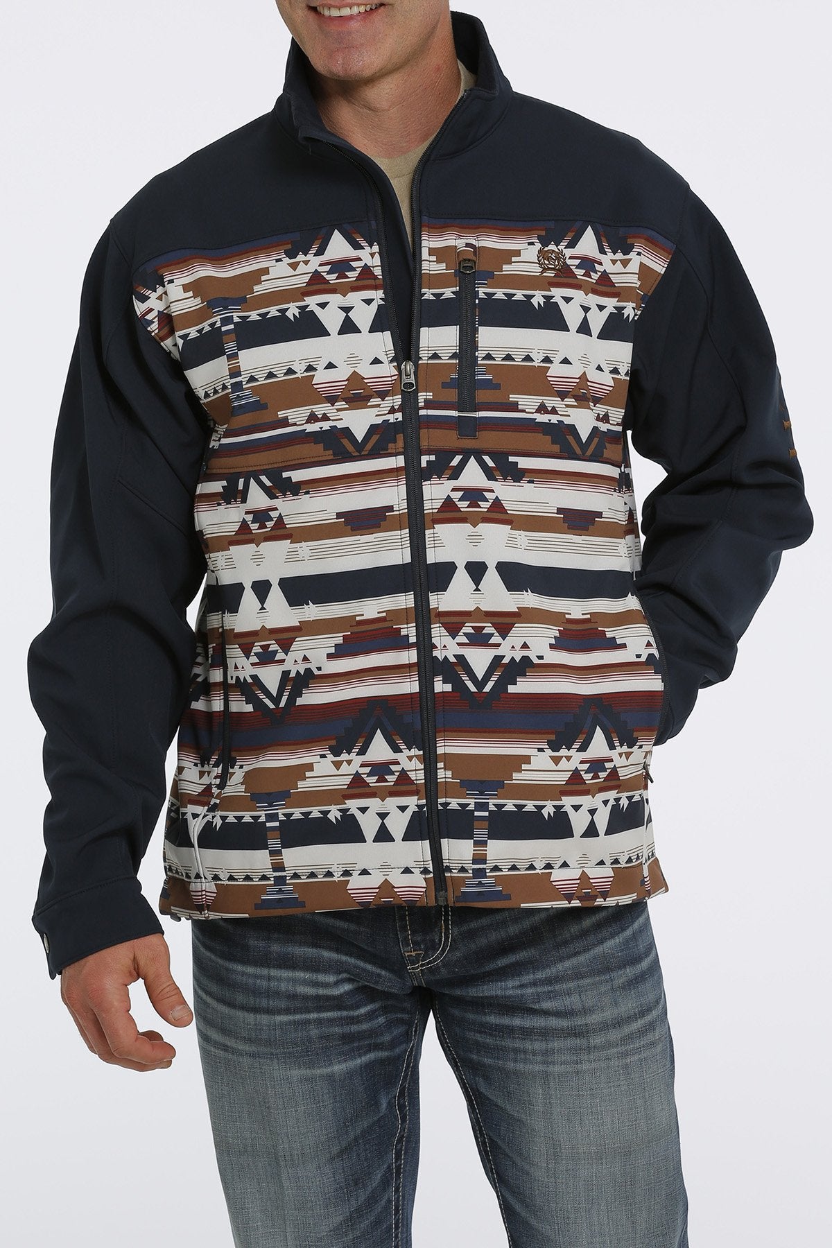 Men's Southwestern Print Bonded Navy Jacket