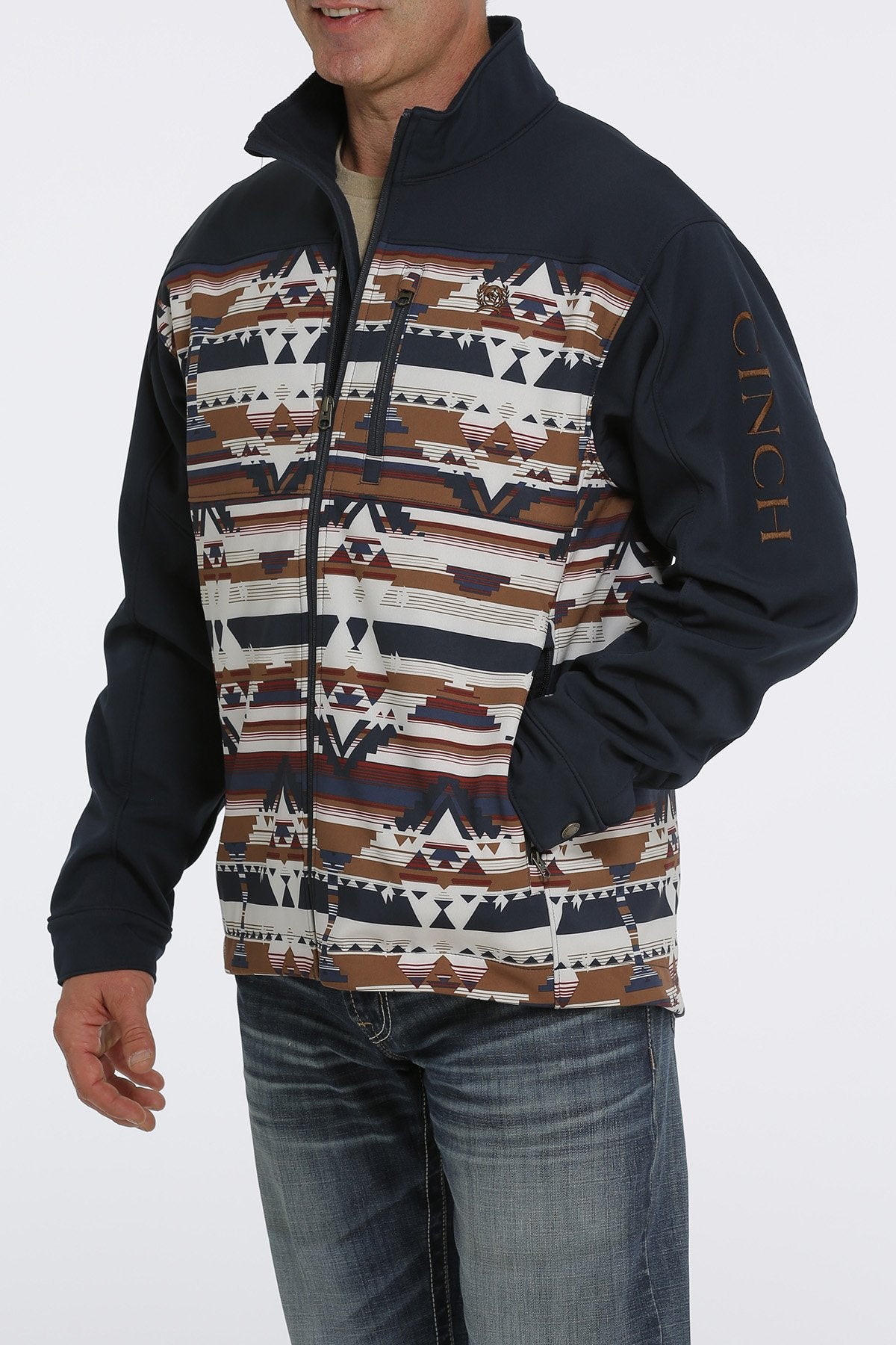 Men's Southwestern Print Bonded Navy Jacket