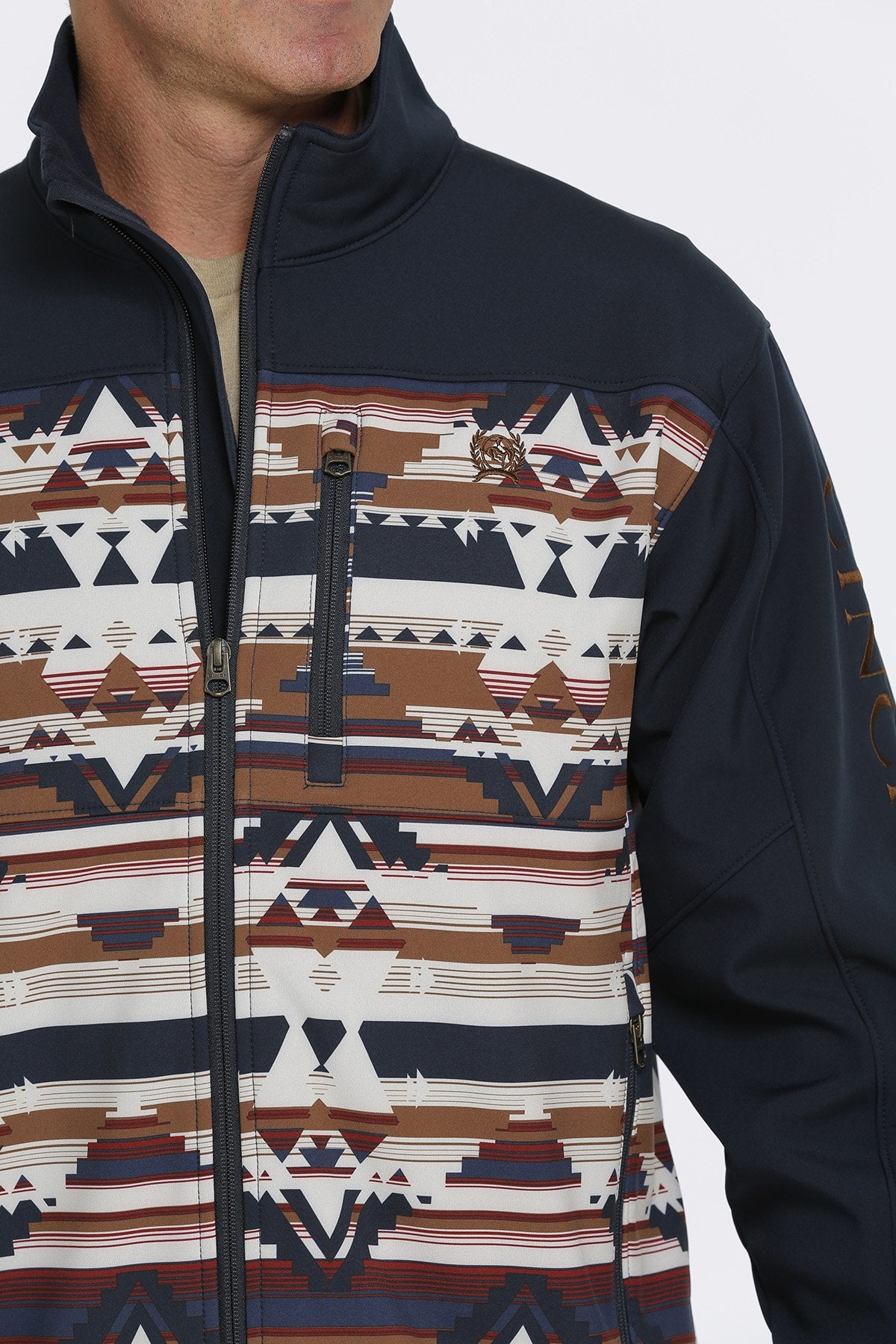 Men's Southwestern Print Bonded Navy Jacket